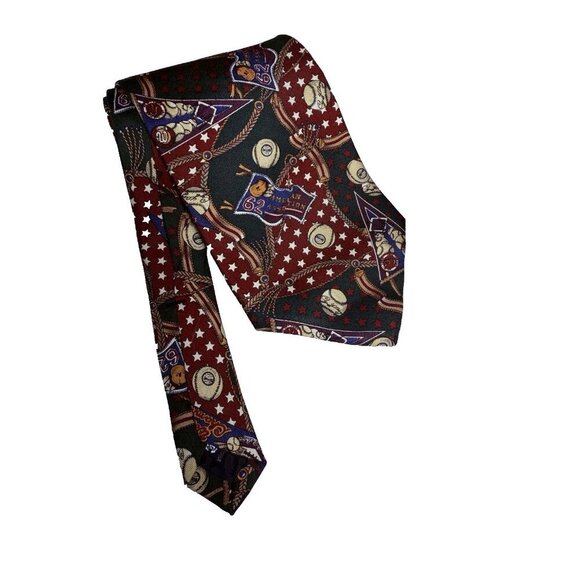 VTG Burberry London Tie with Baseball Theme 100% Silk - Picture 1 of 10